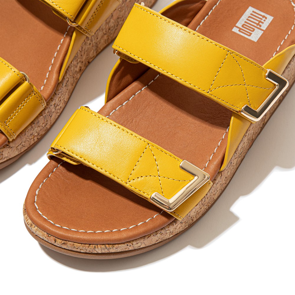 Fitflop Womens Slides Yellow - Remi Adjustable Leather - NJ1253698